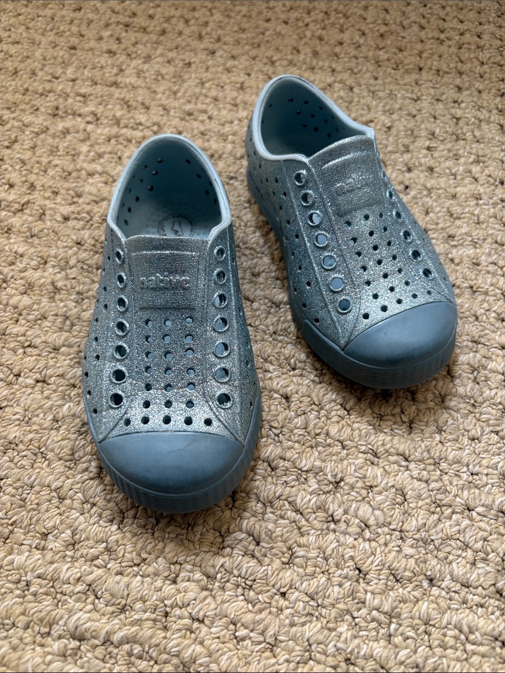 Native Kids Light Blue Sparkle Slip On Shoes